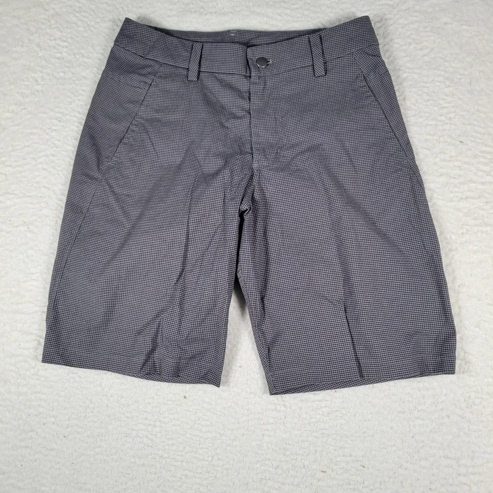 Lululemon Commission Shorts Men 32 Grey Micro Check Stretch Golf Chino 9 Inseam